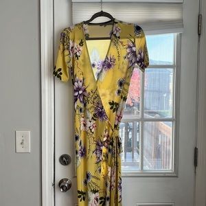 Yellow floral wrap dress
